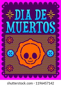 Dia de muertos, Mexican Day of the death spanish text, cute skull vector illustration