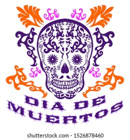 Dia de Muertos, Mexican Day of the Death spanish text vector decoration