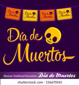 Dia de Muertos - Mexican Day of the death spanish text vector decoration - lettering