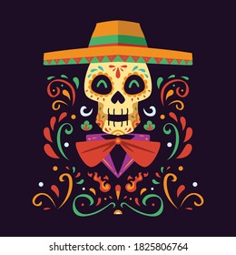 Dia de muertos mexican day of the death modern neat pretty flat illustration, suitable for poster or online content