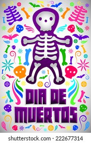 Dia de Muertos - Mexican Day of the death spanish text colorful candy vector decoration 