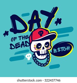 Dia de Muertos - Mexican Day of the dead poster. Sugar skull. Vector design graphic element, emblem, logo, insignia, sign, logotype, poster, t-shirts.