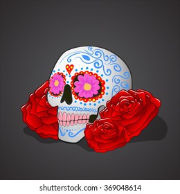 Dia de Muertos - Mexican Day of the death. Sugar Skull. Day of The Dead colorful Skull with floral ornament. Vector illustration.