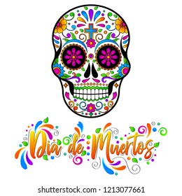 Dia de muertos, Mexican Sugar skulls, Day of the dead Halloween vector illustration on white background