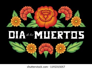 Dia de Muertos, Mexican text for Day of the Dead. Vector illustration for fiesta party invitation, background, banner, poster, label or greeting card. 