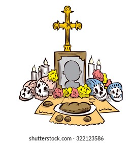 dia de los muertos altar cartoon
