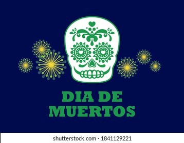 Dia de Muertos Poster with decorative sugar skull vector. Day of the Dead Poster vector. Mexican decorative skull with flowers icon vector. Sugar skull icon. Mexican holiday. Important day