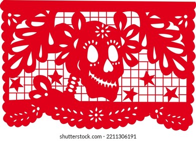 Dia de muertos red cutted paper decoration