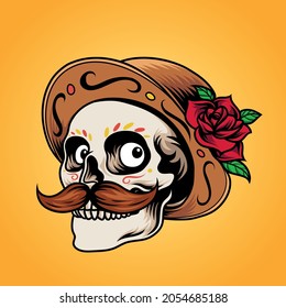 Dia de muertos skull with hat