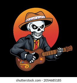 Dia de Muertos skull playing guitar vector illustration