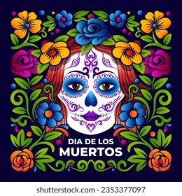 Dia de Muertos Skull, vibrant color Calavera Catrina day of the dead makeup