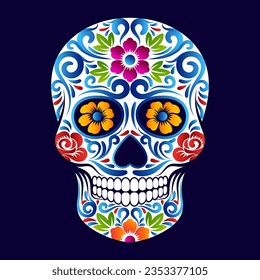 Dia de Muertos Skull with vibrant color mexican embroidery design