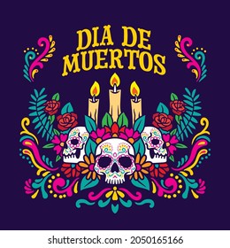 dia de muertos skulls ornamental decorative floral mexican vector