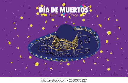 Dia de Muertos Sombrero. Colored vector illustration for Day of The Dead. Mexican holiday celebration.