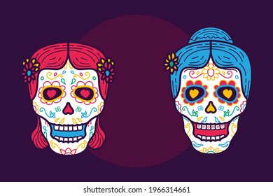 dia de muertos, sugar skull illustration. Premium vector