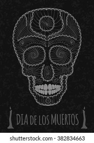 Dia de Muertos Tattoo Skull Day of The Dead Monochrome. Flyer Template. stone texture