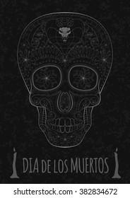 Dia de Muertos Tattoo Skull Day of The Dead Monochrome. Flyer Template. stone texture