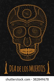 Dia de Muertos Tattoo Skull Day of The Dead Monochrome. Flyer Template. stone texture