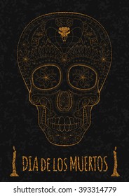 Dia de Muertos Tattoo Skull Day of The Dead Monochrome. Flyer Template. stone texture