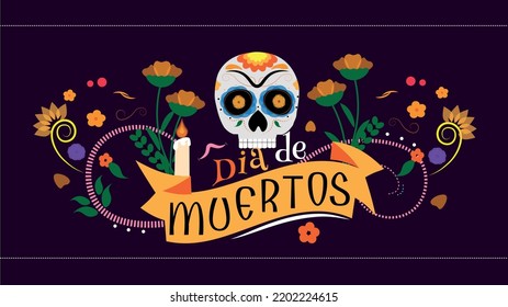 dia de muertos vector HD wallpaper with skull, flowers
