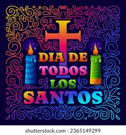 Dia de todos los santos or all saints day with colorful mexican folk art design