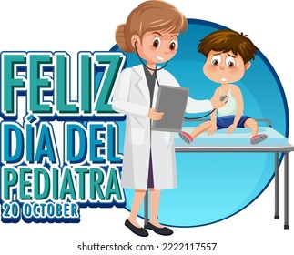 Dia del Pediatra text with cartoon character illustration