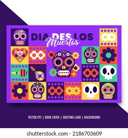 Dia des los muertos invitation cardwith flower, skull, sombrero isolated objects