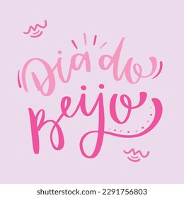 Dia do beijo. Día del beso en portugués brasileño. Letras de mano moderna. vector.
