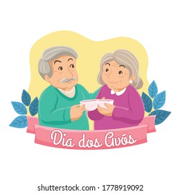 Dia Dos Avos (National Grandparents Day). Flat Design Vector Illustration