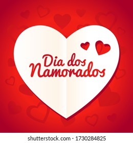 Dia dos namorados, happy Valentines day in Portuguese on hearts background