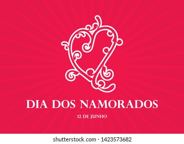 Dia dos Namorados vector. Lovers' Day vector. Brazilian feast of love. White floral heart on a red background. Valentine's Day romantic background. Important day