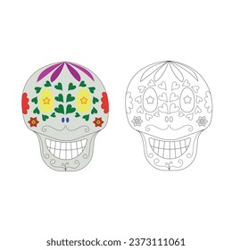 Dia Los Muertos, Day of the Dead or Mexican Halloween. Decorations with flowers can be used for painting. Skull vector illustration background.