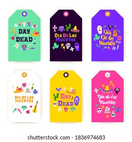 Dia Los Muertos Gift Labels. Vector Illustration of Mexican Holiday Shopping Tags.