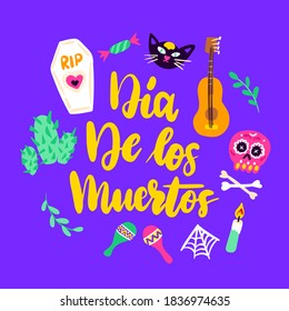 Dia Los Muertos Greeting Card. Vector Illustration of Postcard Design Element with Lettering.