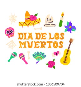 Dia Los Muertos Handwritten Postcard. Vector Illustration of Greeting Card Design Element.