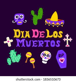 Dia Muertos Handwritten Card. Vector Illustration of Greeting Postcard Design Element.