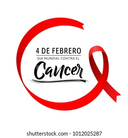 Dia mundial contra el cáncer 4 de febrero, Día Mundial contra el Cáncer 4 de febrero, texto en español, ilustración vectorial de cinta circular