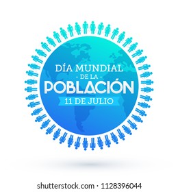 Dia Mundial de la Poblacion julio 11, World Population Day july 11 spanish text vector design emblem