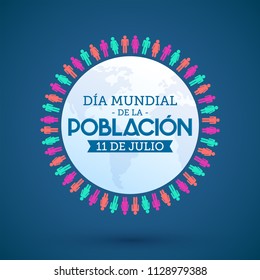 Dia Mundial de la Poblacion julio 11, World Population Day july 11 spanish text vector design emblem