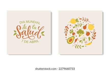 Dia mundial de la Salud - World health day april 7 handwritten text in spanish. Vector illustration. Lettering typography, modern brush calligraphy for greeting card, poster, logo, banner, print