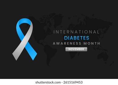Diabetes Awareness Month background design with Blue and White silk ribbon.