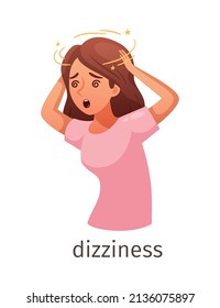 Diabetes Cartoon Composition With Character Of Sick Woman Suffering From Dizziness Vector Illustration