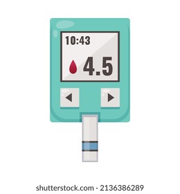 Diabetes cartoon composition with isolated image of portable electronic device performing blood test vector illustration