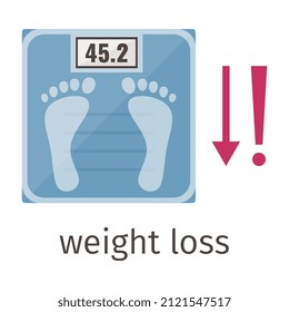 Diabetes cartoon composition with text and image of body weighs with arrows and exclamation mark vector illustration