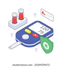 Diabetes Check Up isometric Colored illustration. EPS File stock illustration