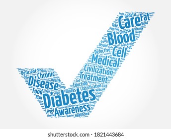 Diabetes-Check-Markierungsmarke Wort Cloud-Collage, Hintergrund des Gesundheitskonzepts