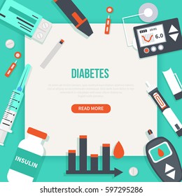 Diabetes Concept Banner. Vector Medical Illustrations. 