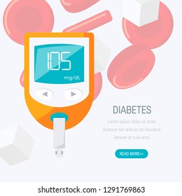 Diabetes Concept. Design With Blood Glucose Monitor. Vector Illustration In Flat Style