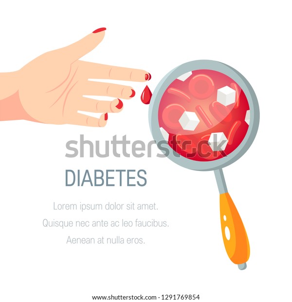 糖尿病のコンセプト 血糖値の高い血液の検査 フラットスタイルのベクターイラスト のベクター画像素材 ロイヤリティフリー