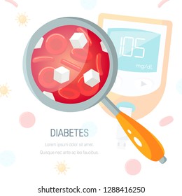 Diabetes Concept. Glucose Between Blood Cells. Vector Illustration In Flat Style